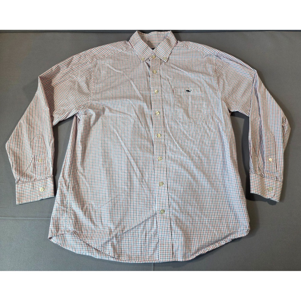 Vineyard Vines Shirt Mens Large White Red Tattersall Classic Fit Tucker Polo